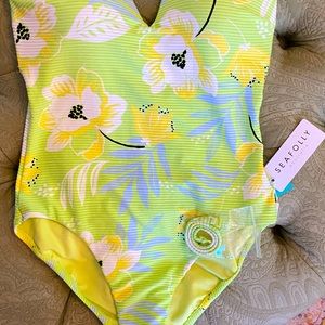 SeaFolly One Piece Suit | Vacation Bandeau in Limeade Floral | NWT Retail $179